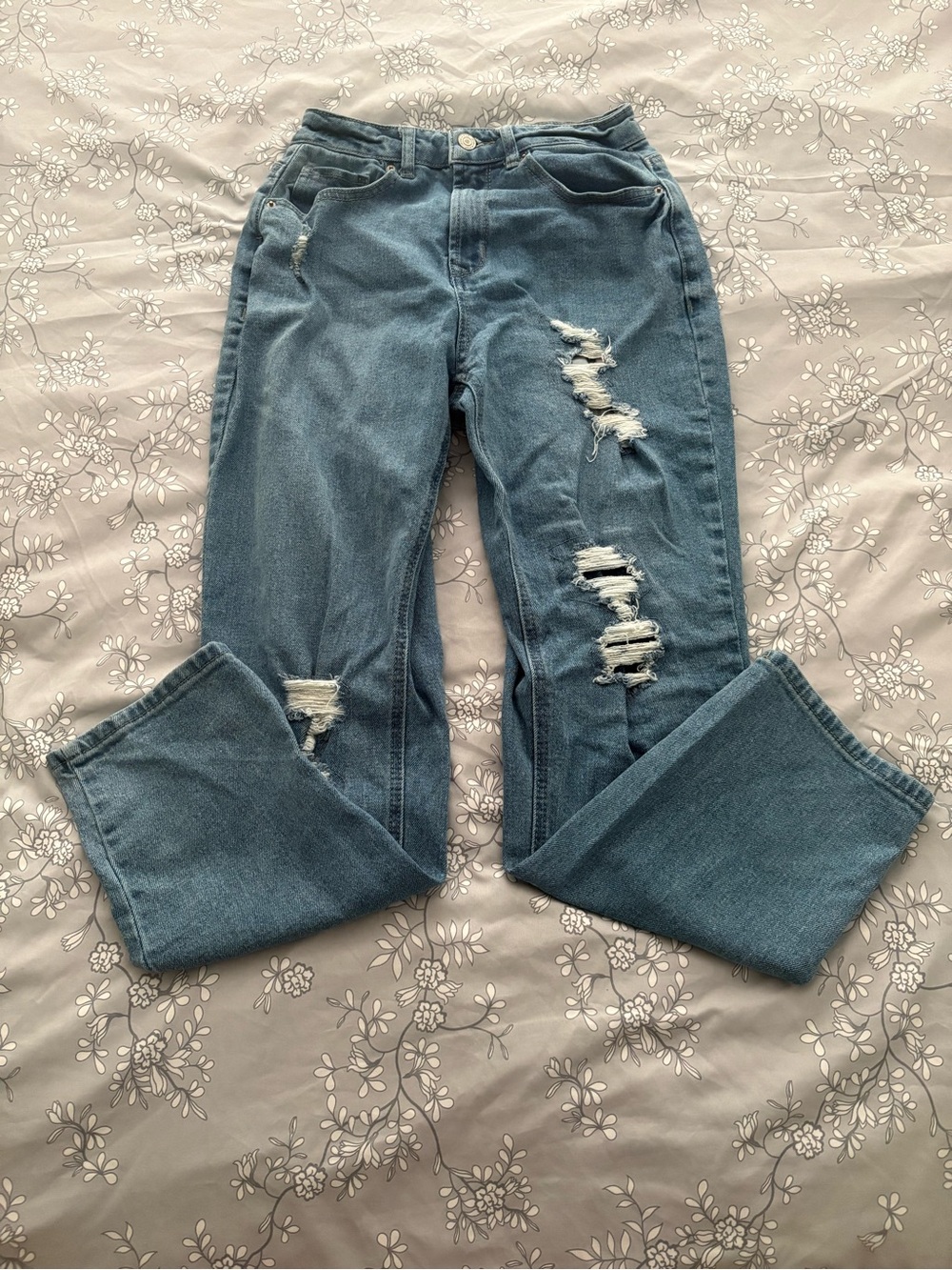 Vanilla Star Distressed Light Blue Straight Leg Jeans